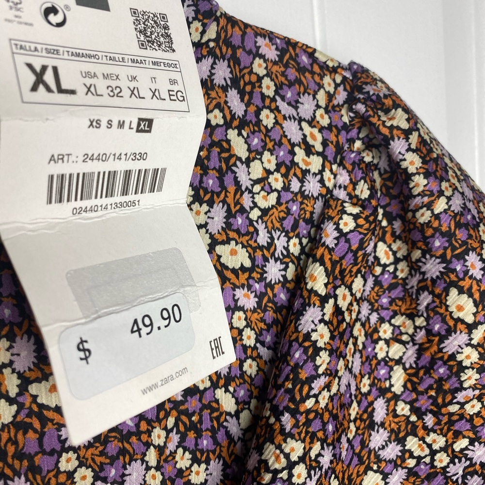 Zara Floral Print mini long sleeve dress NWT XL - Picture 4 of 12